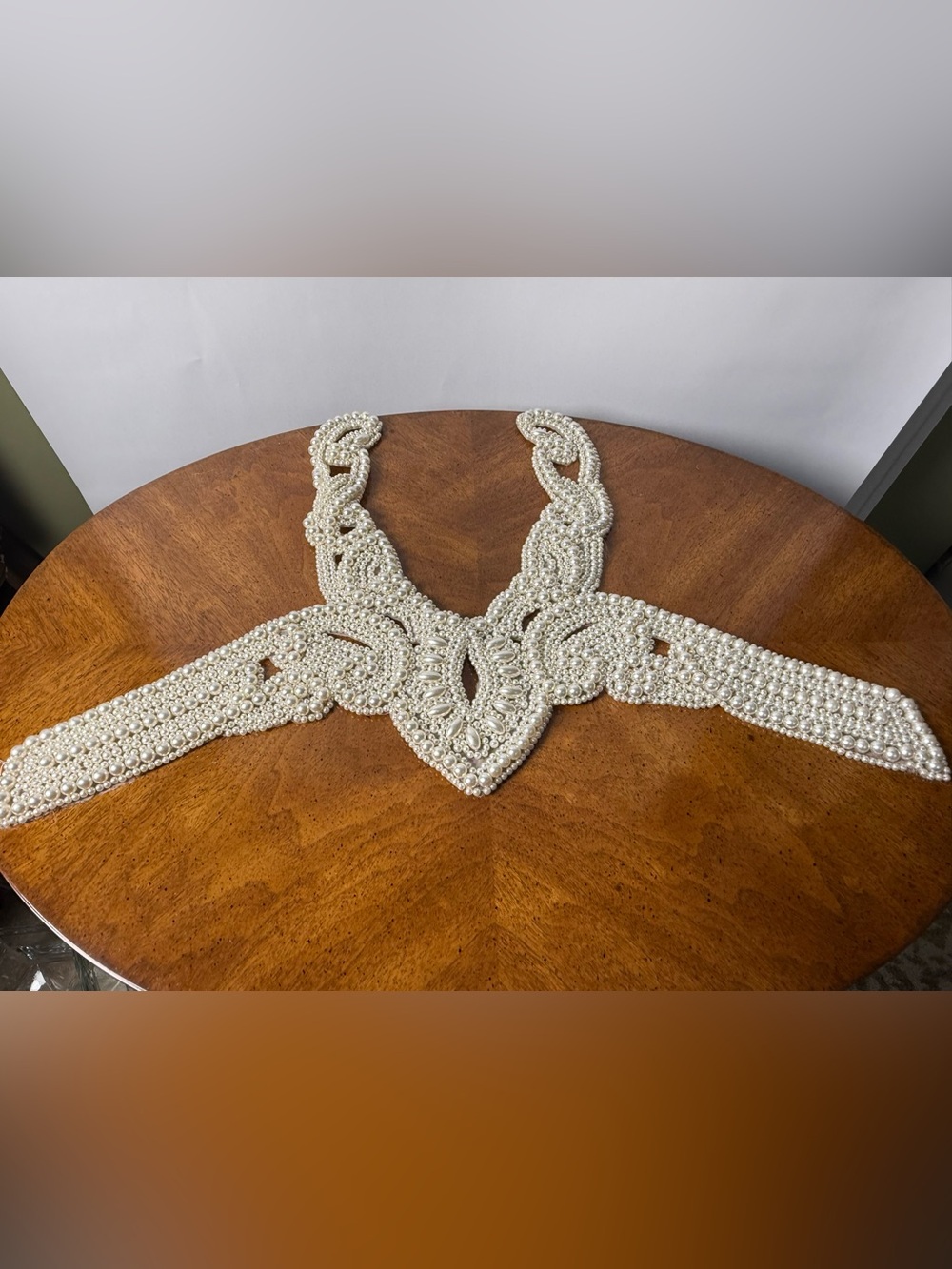 Exquisite Vintage Faux Pearl Embroidered Bridal Gown Dress Trim Applique
